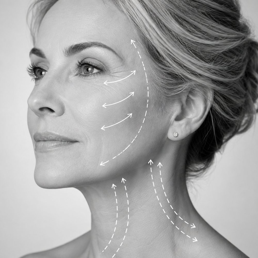 Diagram of face lift surgical vectors